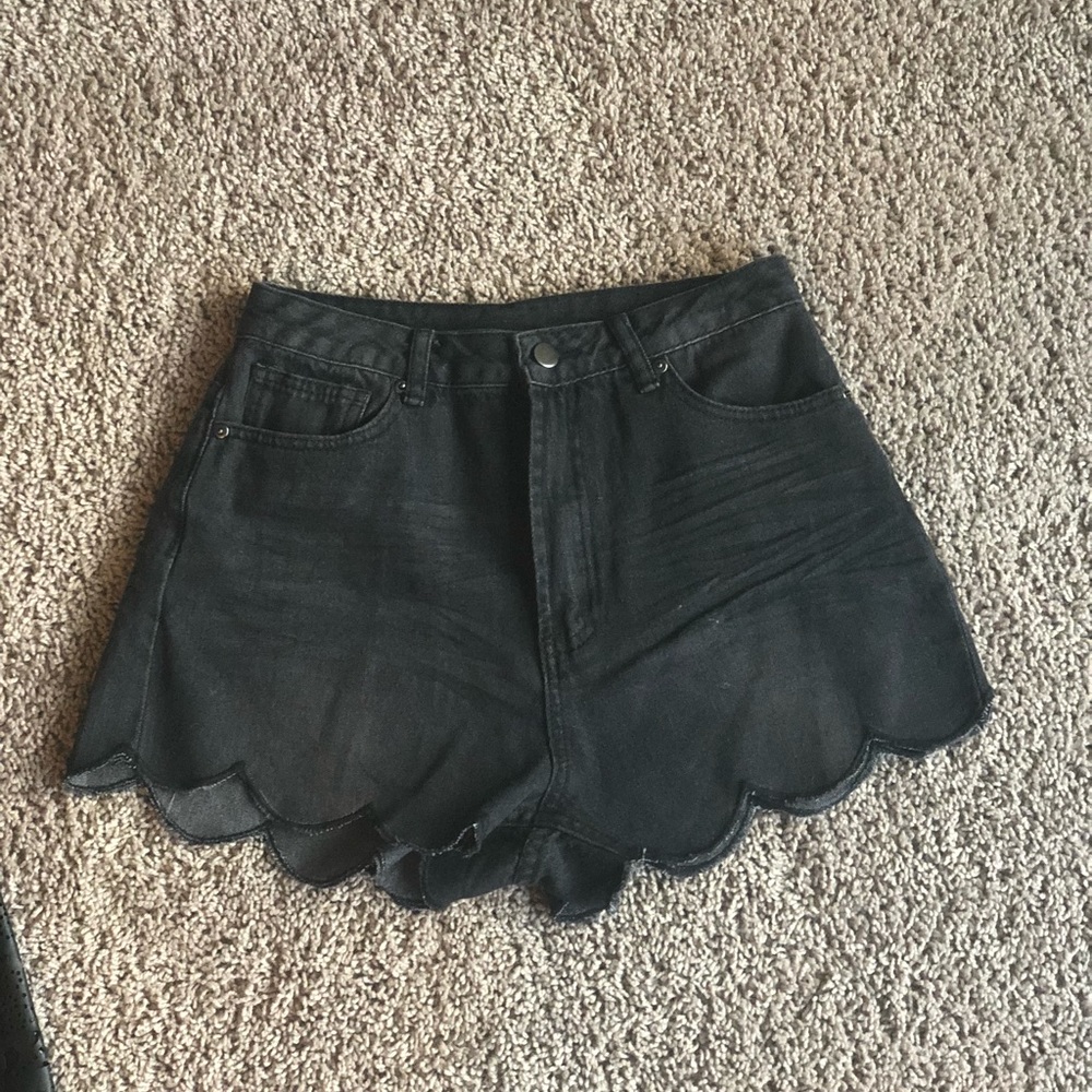 black scalloped shorts